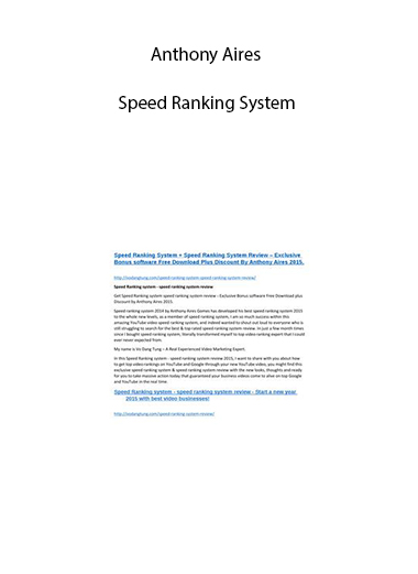 Anthony Aires – Speed Ranking System